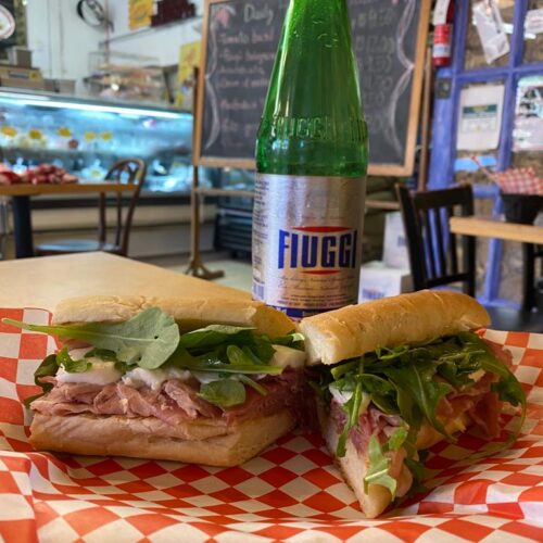 Prosciutto panino with bottle of water